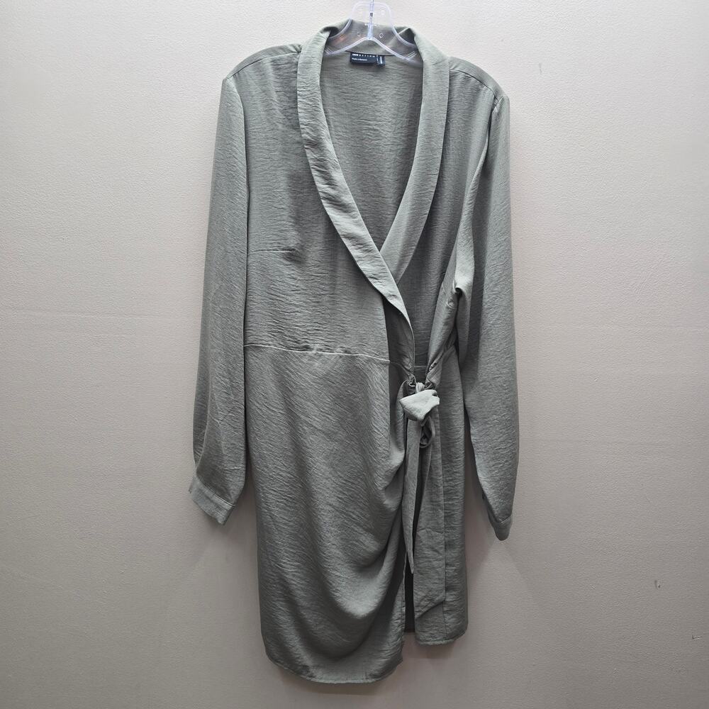 Asos Design Collared Long Sleeve Wrap Dress Office Wear Evening Sage Green 14